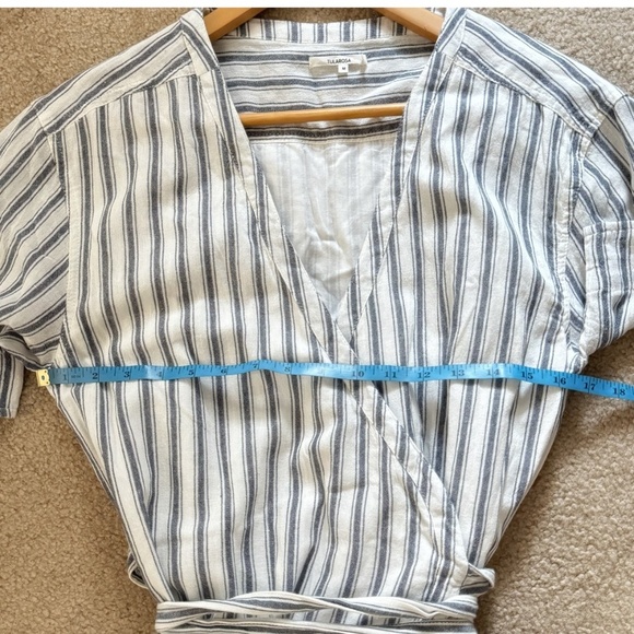 Tularosa Maddy Wrap Dress Cotton Stripe Navy Blue White Short Sleeve Size Medium - Picture 9 of 13